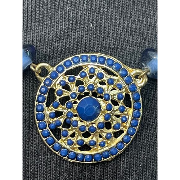 Women's Necklace Earring Set Gold Blue Stone Statement Beautiful - Picture 5 of 8